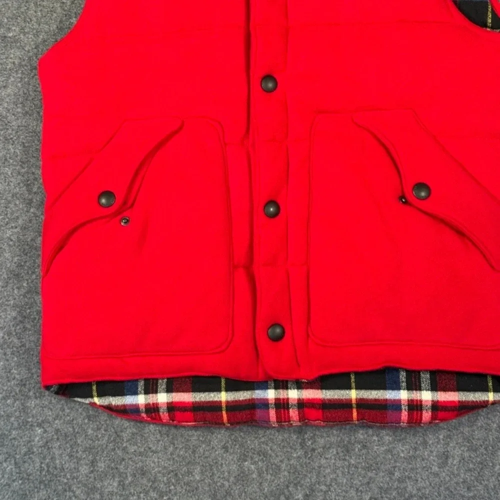 Polo Ralph Lauren Mens Red Quilted Puffer Vest Plaid Lining Snap Front Small